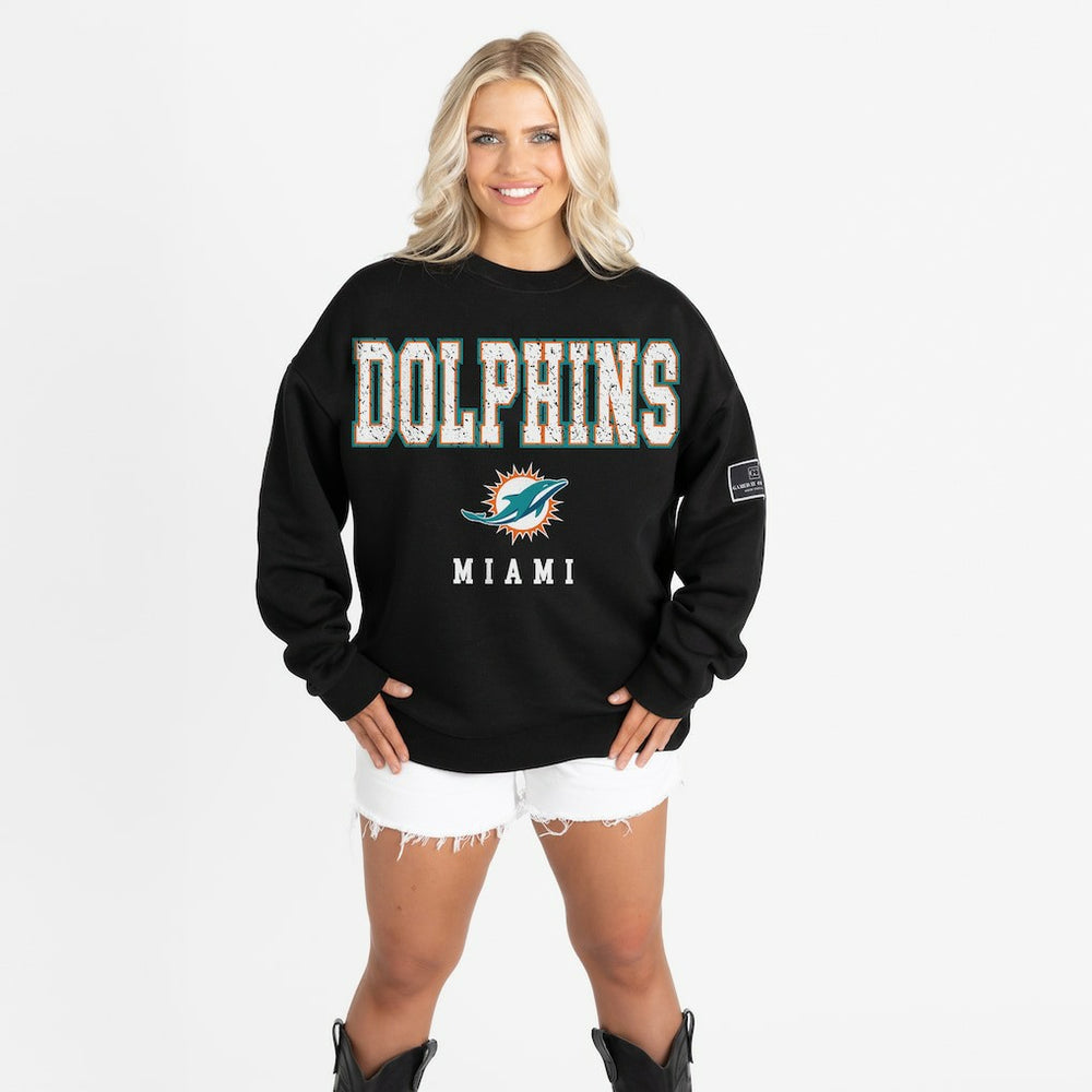 Miami Dolphins Gameday Couture Women's Oversized Level Up Black Label Premium Fleece Sweatshirt