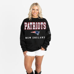 New England Patriots Gameday Couture Women's Oversized Level Up Black Label Premium Fleece Sweatshirt