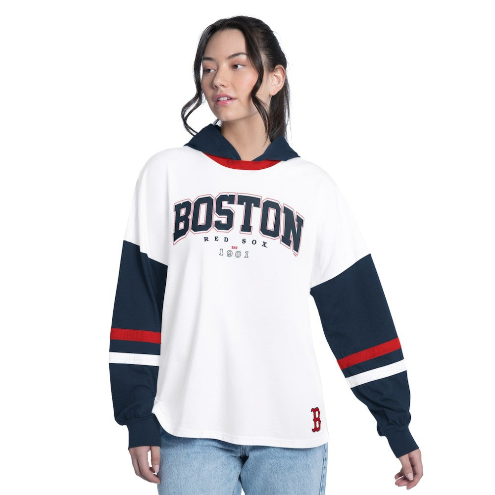 Boston Red Sox G-III 4Her by Carl Banks Women's Key Player Oversized Hooded Long Sleeve T-Shirt | MLB Discount