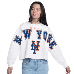 New York Mets G-III 4Her by Carl Banks Women's Bleachers Cropped Pullover Sweatshirt | MLB Online