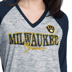 Milwaukee Brewers G-III 4Her by Carl Banks Women's Speed Training 3/4-Sleeve Rhinestone V-Neck T-Shirt | MLB Shop