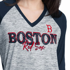 Boston Red Sox G-III 4Her by Carl Banks Women's Speed Training 3/4-Sleeve Rhinestone V-Neck T-Shirt | MLB Shop