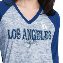 Los Angeles Dodgers G-III 4Her by Carl Banks Women's Speed Training 3/4-Sleeve Rhinestone V-Neck T-Shirt | MLB On Sale
