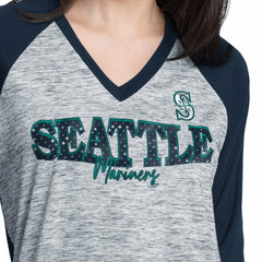 Seattle Mariners G-III 4Her by Carl Banks Women's Speed Training 3/4-Sleeve Rhinestone V-Neck T-Shirt | MLB On Sale