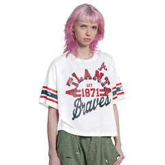 Atlanta Braves Starter Women's Cropped Hurry Up Offense T-Shirt | MLB Discount