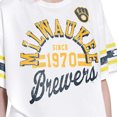 Milwaukee Brewers Starter Women's Cropped Hurry Up Offense T-Shirt | MLB Discount