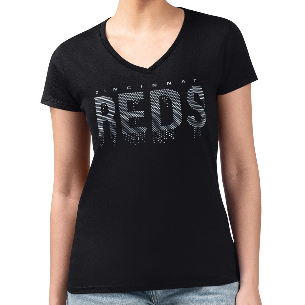 Cincinnati Reds G-III 4Her by Carl Banks Women's Metallic Drop Lightweight V-Neck T-Shirt | MLB Outlet