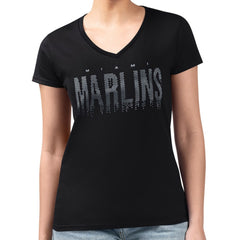 Miami Marlins G-III 4Her by Carl Banks Women's Metallic Drop Lightweight V-Neck T-Shirt | MLB For sale