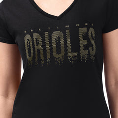 Baltimore Orioles G-III 4Her by Carl Banks Women's Metallic Drop Lightweight V-Neck T-Shirt | MLB Discount
