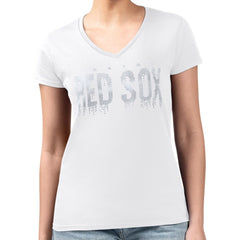 Boston Red Sox G-III 4Her by Carl Banks Women's Metallic Drop Lightweight V-Neck T-Shirt | MLB Discount