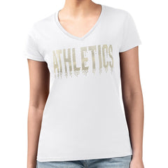 Athletics G-III 4Her by Carl Banks Women's Metallic Drop Lightweight V-Neck T-Shirt | MLB US