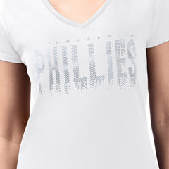 Philadelphia Phillies G-III 4Her by Carl Banks Women's Metallic Drop Lightweight V-Neck T-Shirt | MLB Shop