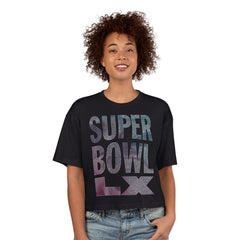 New England Patriots Super Bowl LX G-III 4Her by Carl Banks Women's Play Ball Oversized Rhinestone Cropped T-Shirt
