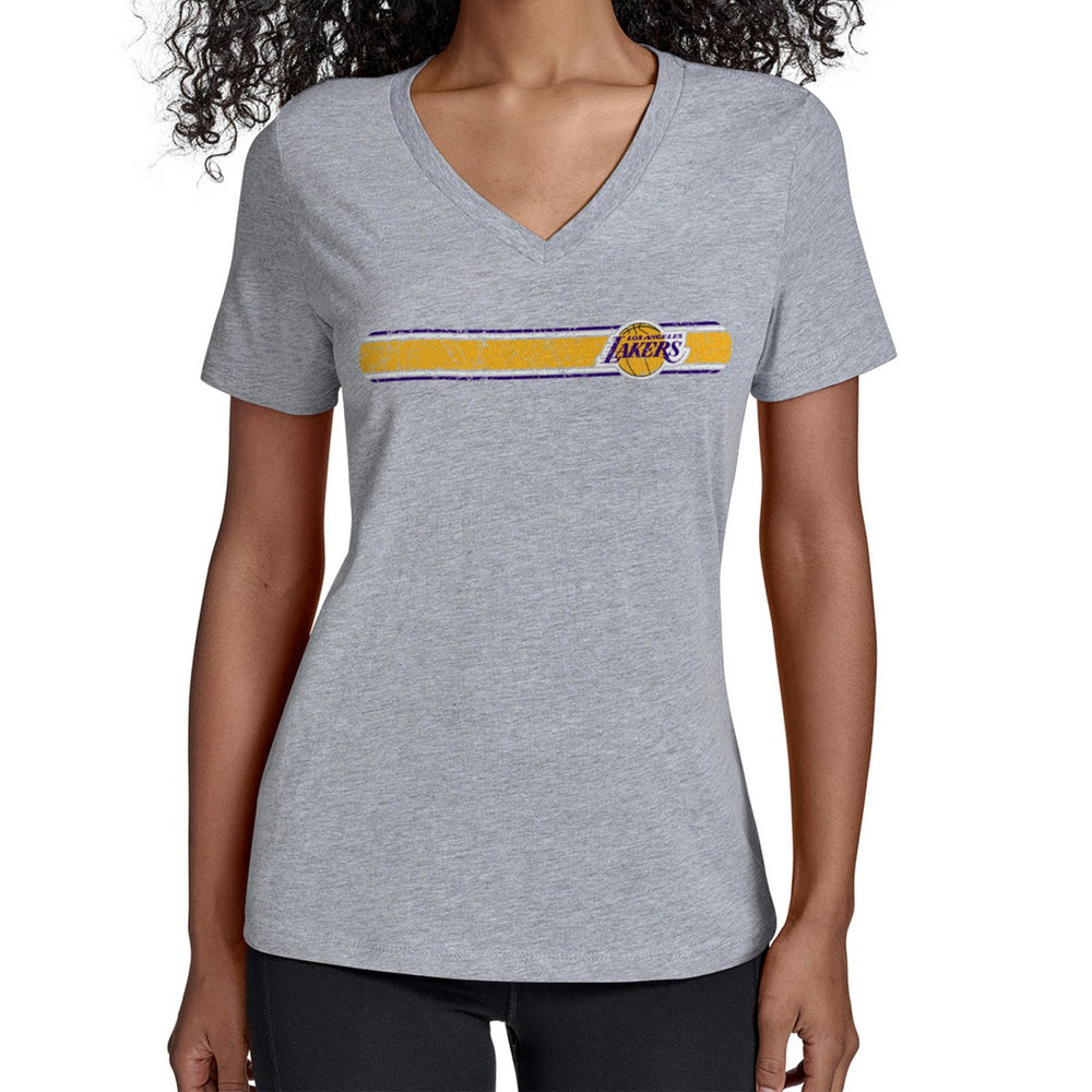 Los Angeles Lakers Starter Women's Team Stripe V-Neck T-Shirt New