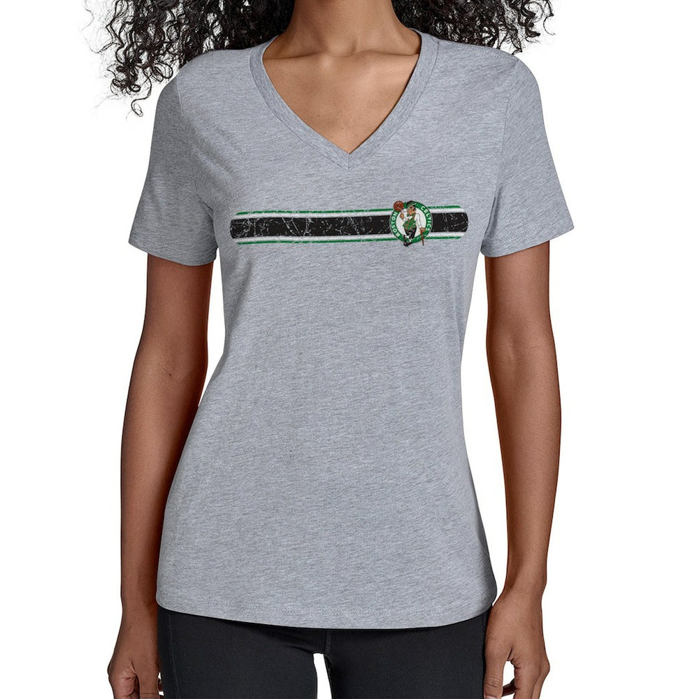 Boston Celtics Starter Women's Team Stripe V-Neck T-Shirt For Sale