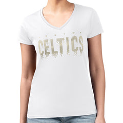 Boston Celtics G-III 4Her by Carl Banks Women's Super-Slim-Fit Metallic Drop Lightweight V-Neck T-Shirt Outlet