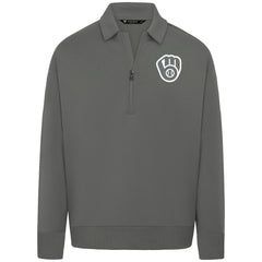 Milwaukee Brewers Levelwear Luxe Signature Quarter-Zip Chenille Logo Tri-Blend Sweatshirt | MLB New
