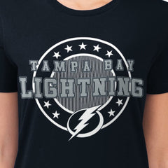 Tampa Bay Lightning G-III 4Her by Carl Banks Women's Super-Slim Lightweight Pinstripe Circle Graphic T-Shirt For Sale