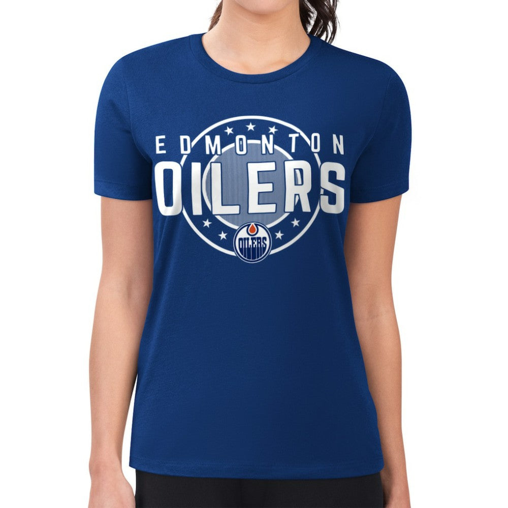 Edmonton Oilers G-III 4Her by Carl Banks Women's Super-Slim Lightweight Pinstripe Circle Graphic T-Shirt Sale