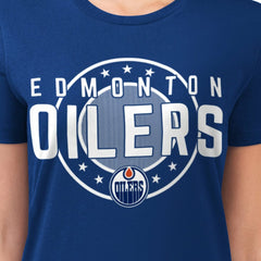 Edmonton Oilers G-III 4Her by Carl Banks Women's Super-Slim Lightweight Pinstripe Circle Graphic T-Shirt Sale