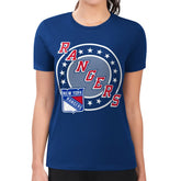 New York Rangers G-III 4Her by Carl Banks Women's Super-Slim Lightweight Pinstripe Circle Graphic T-Shirt For Sale