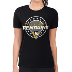 Pittsburgh Penguins G-III 4Her by Carl Banks Women's Super-Slim Lightweight Pinstripe Circle Graphic T-Shirt Outlet