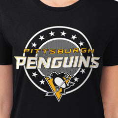 Pittsburgh Penguins G-III 4Her by Carl Banks Women's Super-Slim Lightweight Pinstripe Circle Graphic T-Shirt Outlet