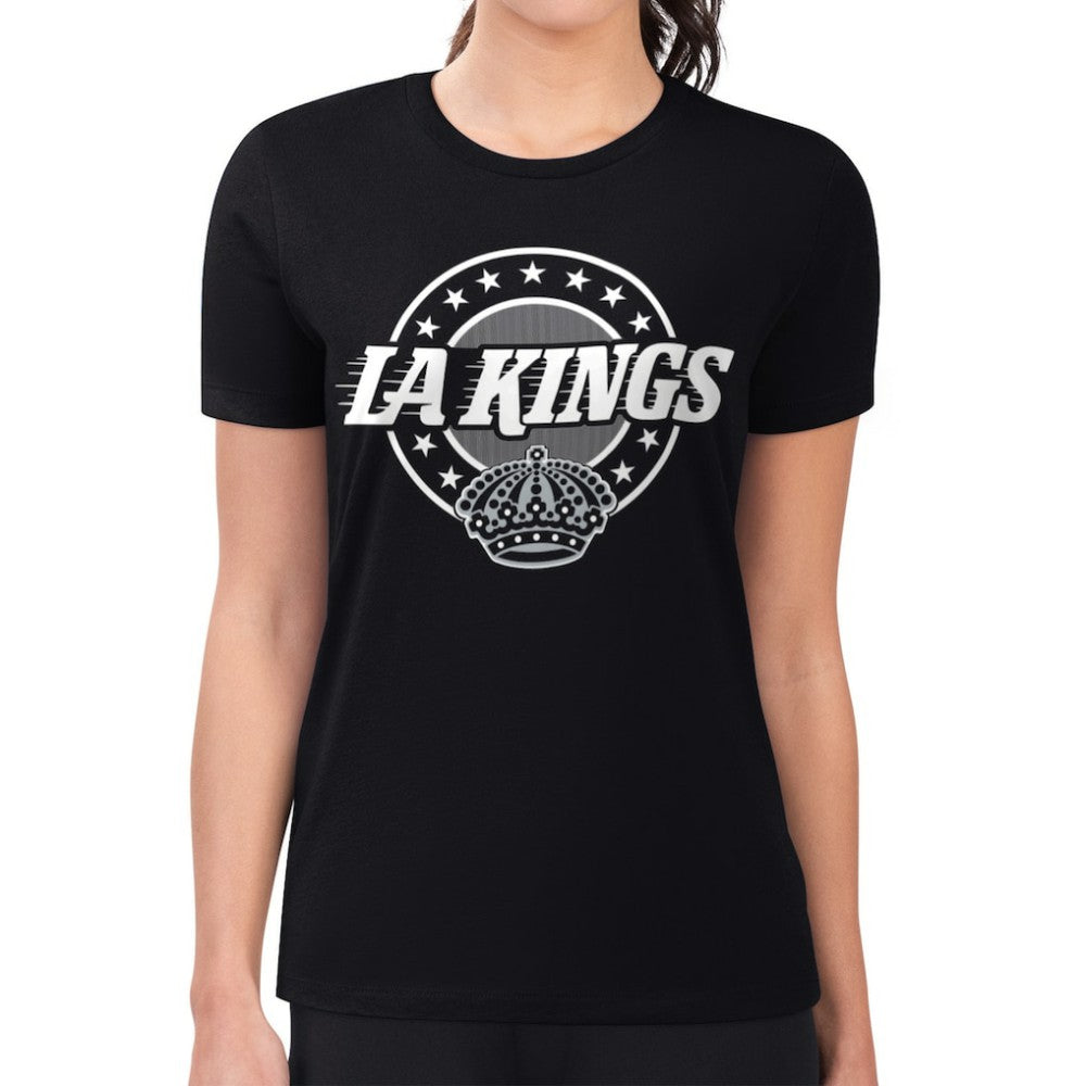 Los Angeles Kings G-III 4Her by Carl Banks Women's Super-Slim Lightweight Pinstripe Circle Graphic T-Shirt On Sale