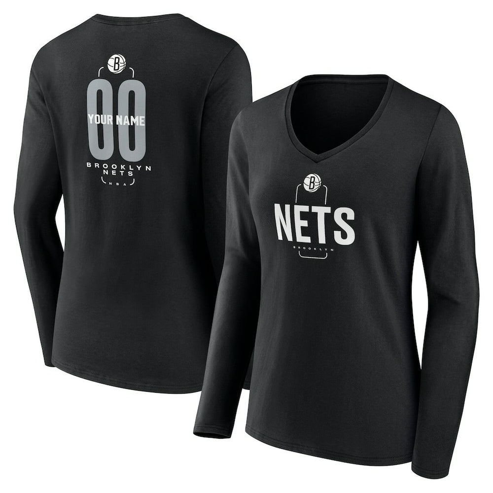 Brooklyn Nets Women's Center Court Name & Number Custom Long Sleeve V-Neck T-Shirt Discount