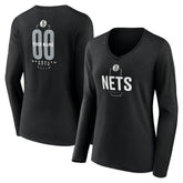Brooklyn Nets Women's Center Court Name & Number Custom Long Sleeve V-Neck T-Shirt Discount