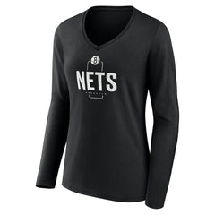 Brooklyn Nets Women's Center Court Name & Number Custom Long Sleeve V-Neck T-Shirt Discount