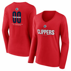 LA Clippers Women's Center Court Name & Number Custom Long Sleeve V-Neck T-Shirt Online