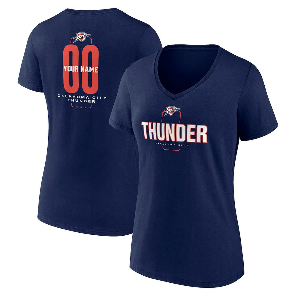 Oklahoma City Thunder Women's Center Court Name & Number Custom V-Neck T-Shirt New
