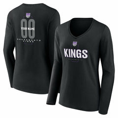 Sacramento Kings Women's Center Court Name & Number Custom Long Sleeve V-Neck T-Shirt Online