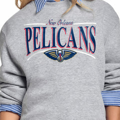 New Orleans Pelicans Starter Women's Arch Stripe Fleece Crewneck Sweatshirt On Sale