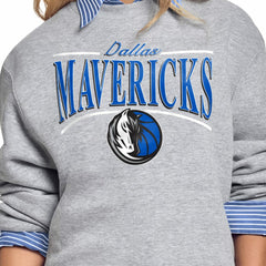 Dallas Mavericks Starter Women's Arch Stripe Fleece Crewneck Sweatshirt sale Discount