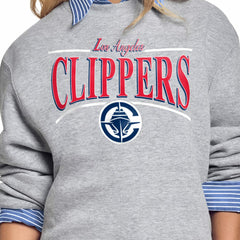LA Clippers Starter Women's Arch Stripe Fleece Crewneck Sweatshirt On Sale