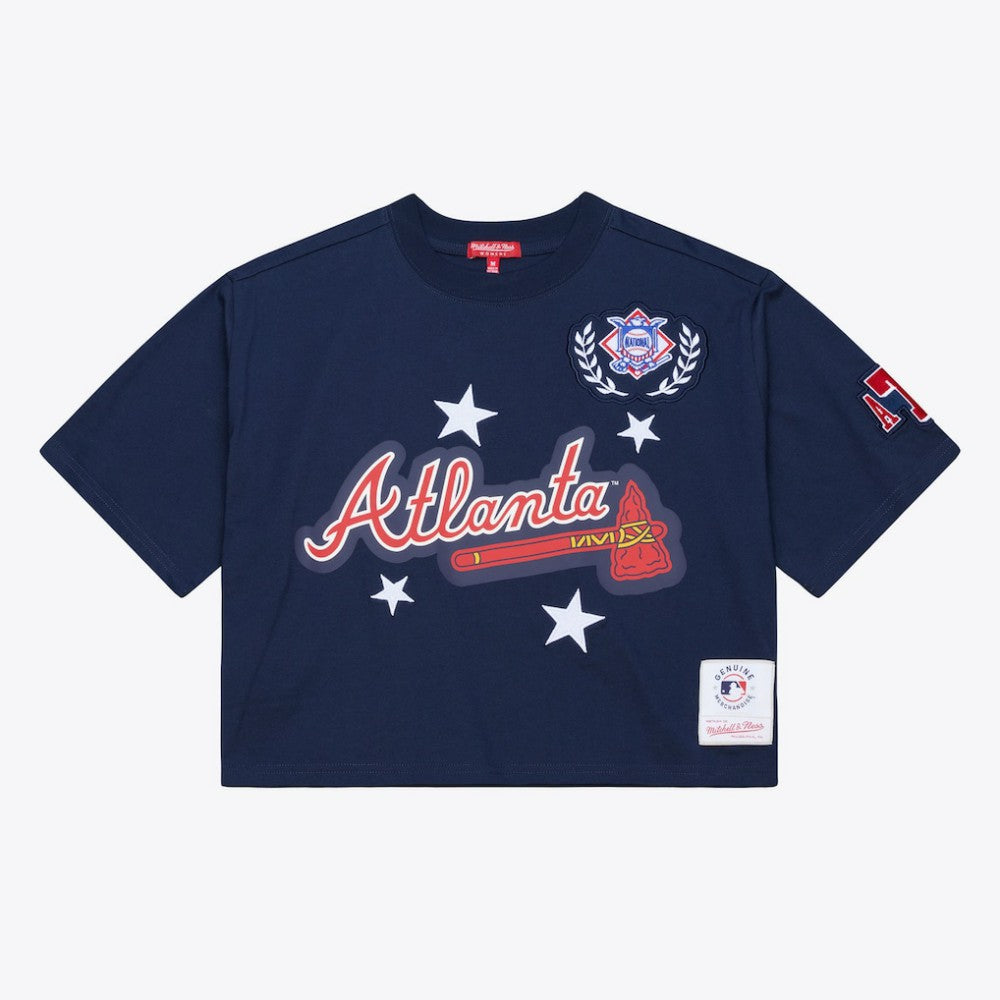 Atlanta Braves Mitchell & Ness Women's Pep Rally Cropped Boxy T-Shirt | MLB For sale