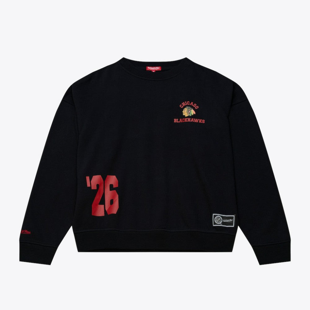 Chicago Blackhawks Mitchell & Ness Women's Crewneck Sweatshirt For Sale