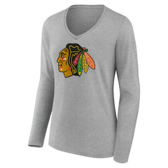 Chicago Blackhawks Women's Primary Logo Long Sleeve V-Neck T-Shirt Outlet