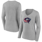 Columbus Blue Jackets Women's Primary Logo Long Sleeve V-Neck T-Shirt Outlet