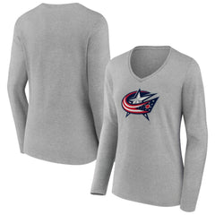Columbus Blue Jackets Women's Primary Logo Long Sleeve V-Neck T-Shirt Outlet