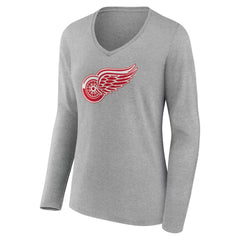Detroit Red Wings Women's Primary Logo Long Sleeve V-Neck T-Shirt For Sale