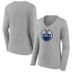 Edmonton Oilers Women's Primary Logo Long Sleeve V-Neck T-Shirt Online