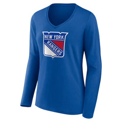New York Rangers Women's Primary Logo Long Sleeve V-Neck T-Shirt On Sale