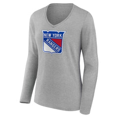 New York Rangers Women's Primary Logo Long Sleeve V-Neck T-Shirt Discount