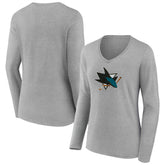 San Jose Sharks Women's Primary Logo Long Sleeve V-Neck T-Shirt For Sale