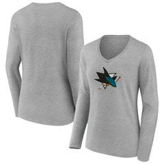 San Jose Sharks Women's Primary Logo Long Sleeve V-Neck T-Shirt For Sale