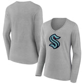 Seattle Kraken Women's Primary Logo Long Sleeve V-Neck T-Shirt For Sale