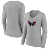 Washington Capitals Women's Primary Logo Long Sleeve V-Neck T-Shirt For Sale